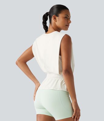 Round Neck Shirred InstantCool Workout Tank Top-UPF50+