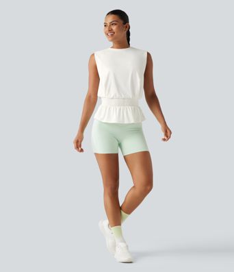 Round Neck Shirred InstantCool Workout Tank Top-UPF50+