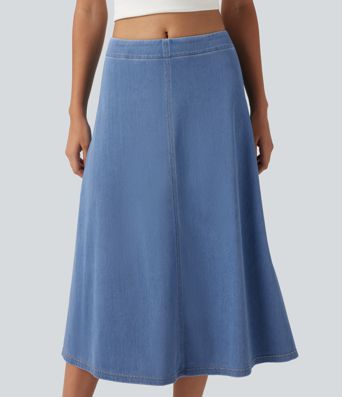 Halara Flex™ Mid Rise Denim Midi Casual Skirt