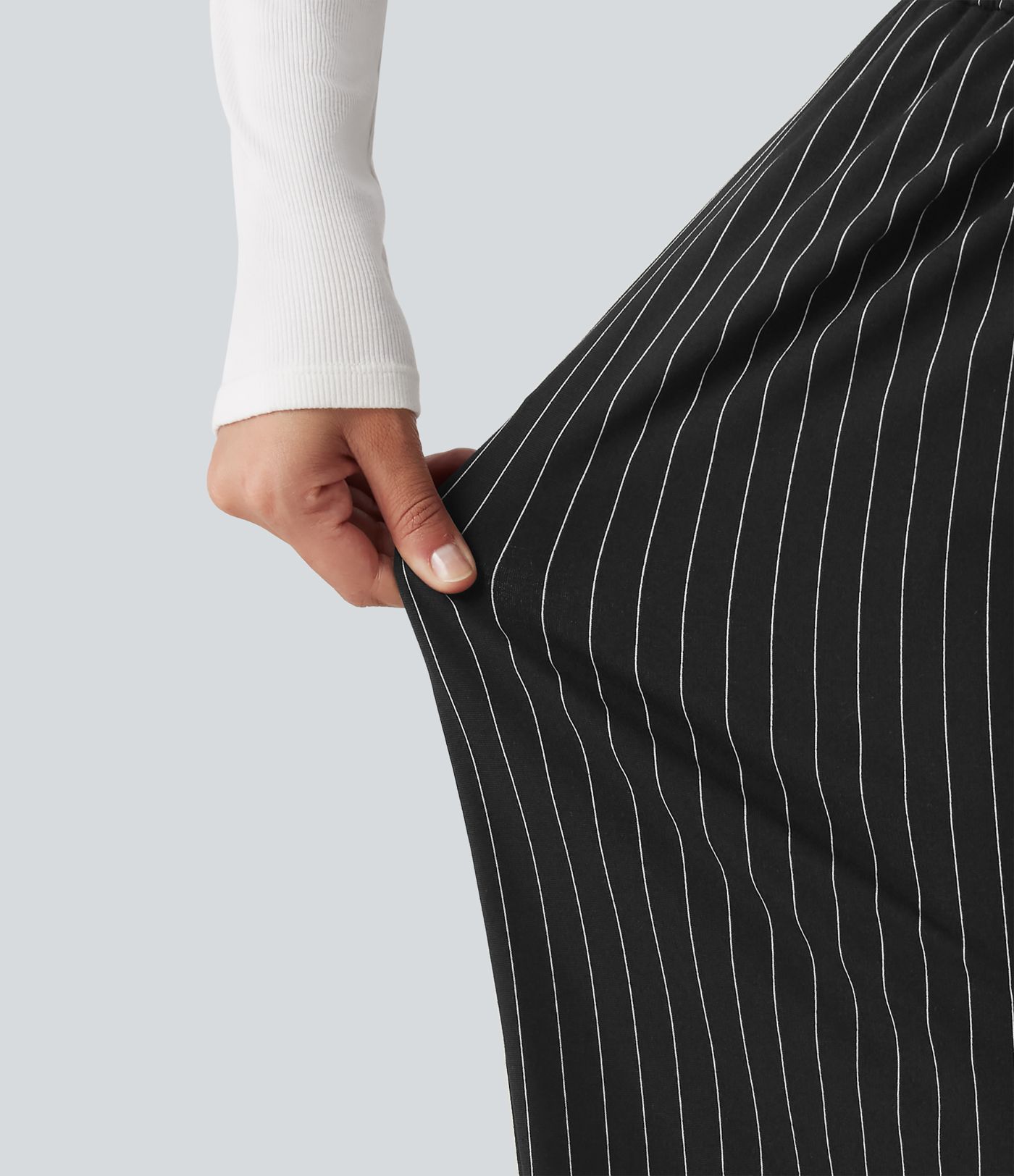 High Waisted Drawstring Stripe Baggy Casual Pants with Pockets
