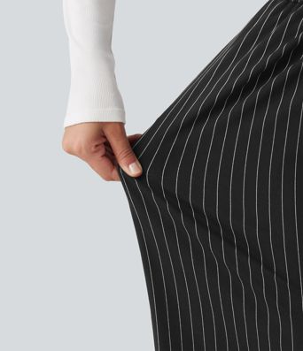 High Waisted Drawstring Stripe Baggy Casual Pants with Pockets