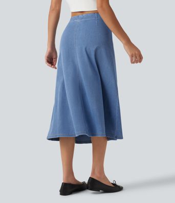 Halara Flex™ Mid Rise Denim Midi Casual Skirt