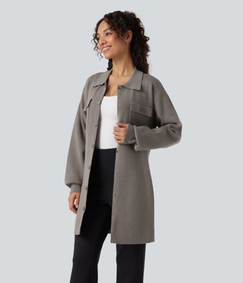 Long Sleeve Belted Longline Casual Jacket with Pockets