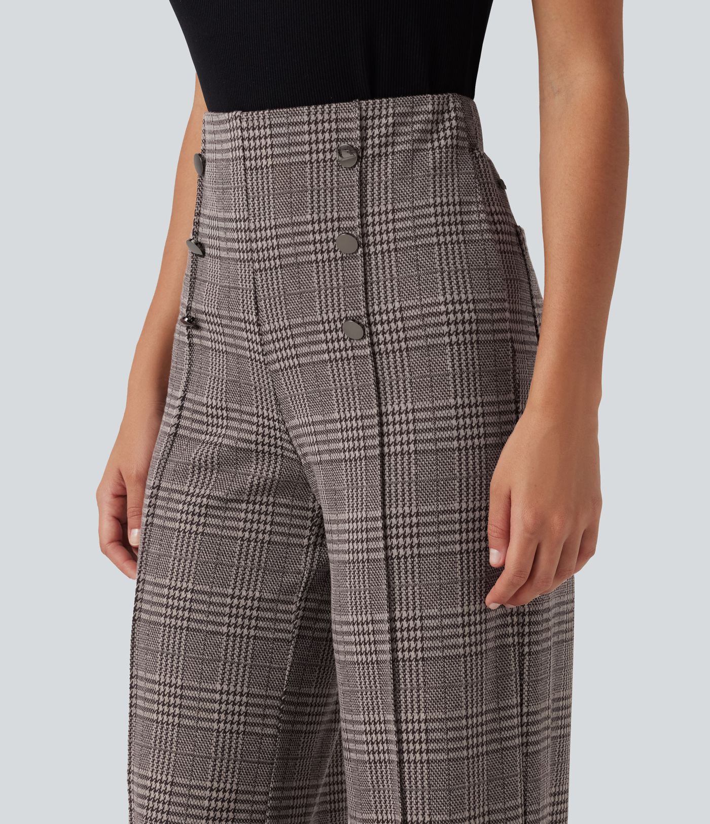 High Waisted Wide Leg Plaid Casual Pants with Pockets High Waisted Wide Leg Plaid Casual Pants with Pockets