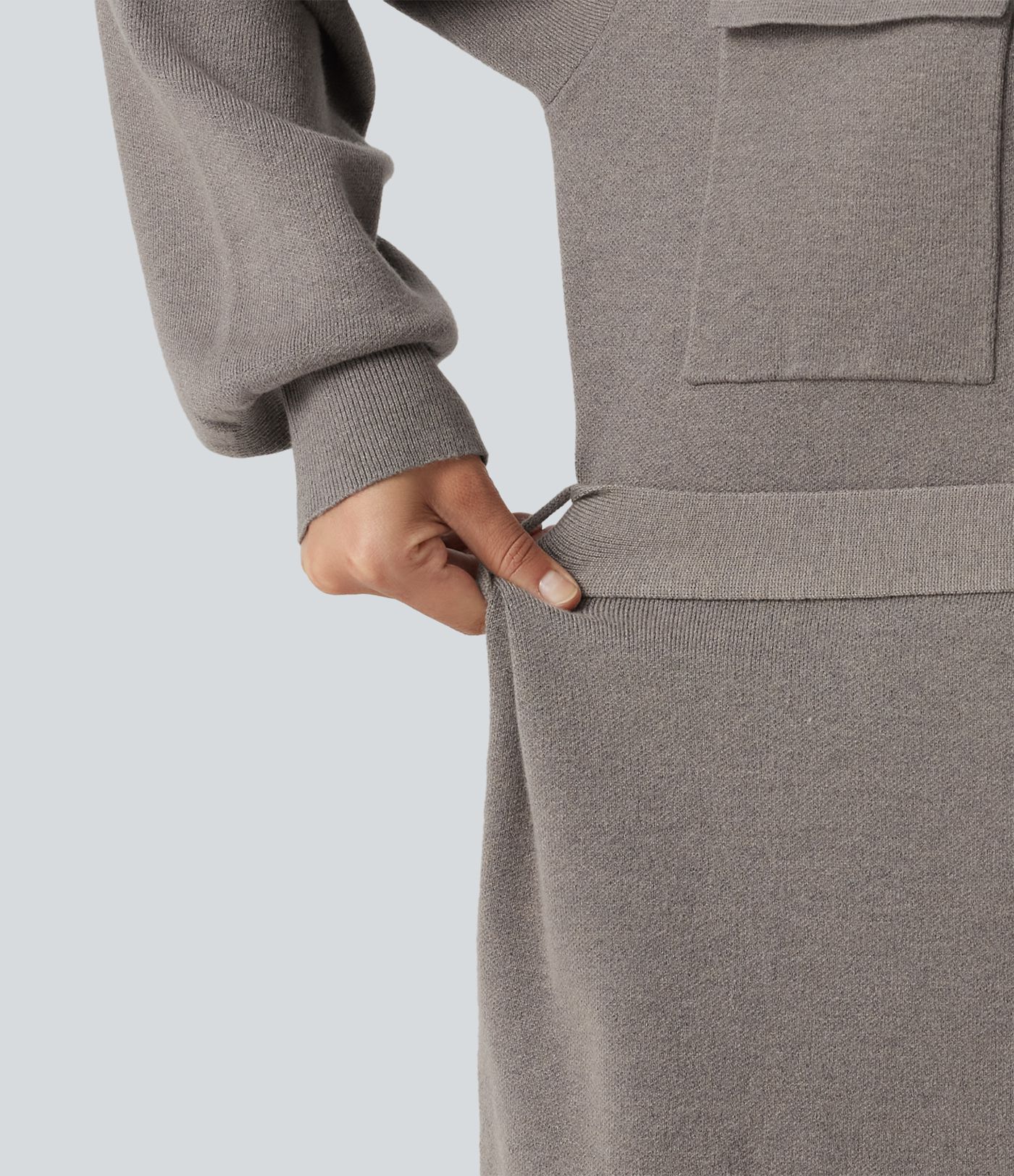 Long Sleeve Belted Longline Casual Jacket with Pockets