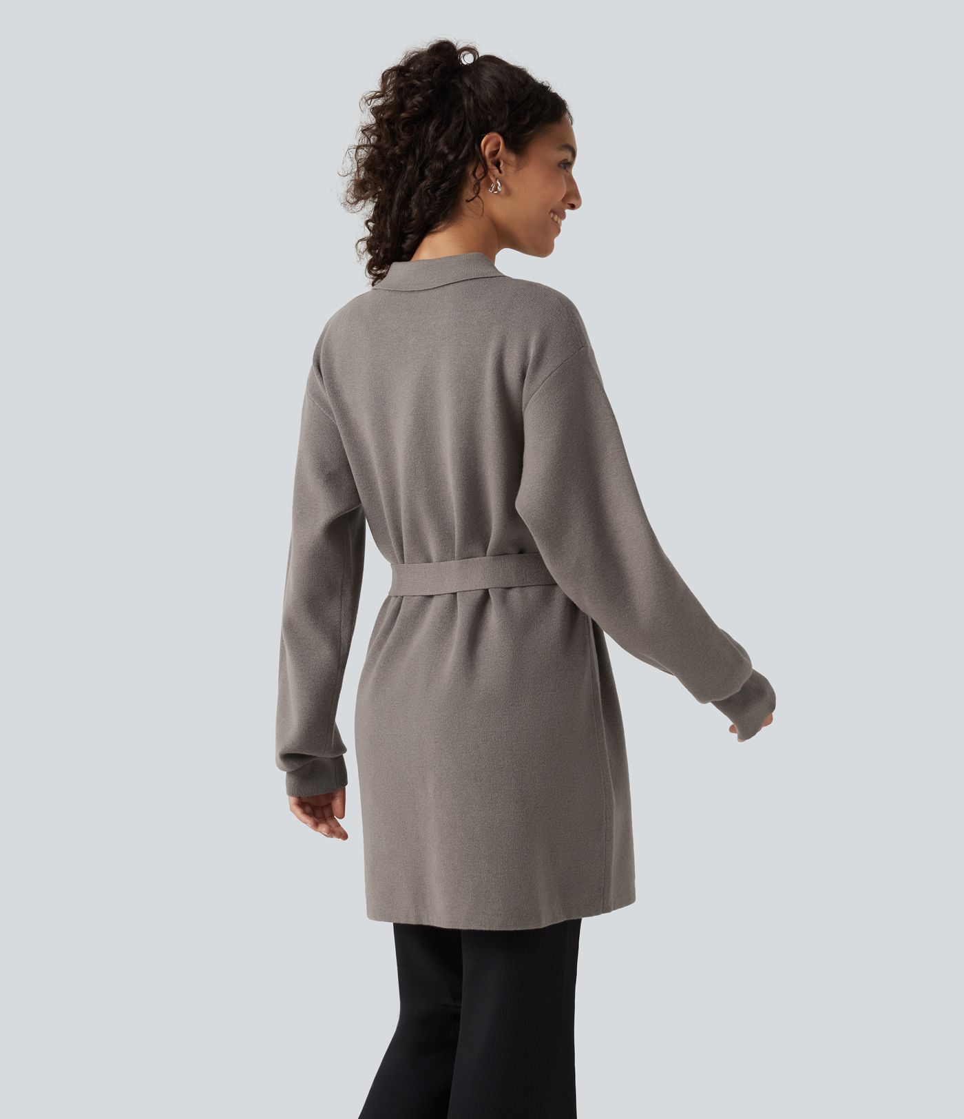 Long Sleeve Belted Longline Casual Jacket with Pockets