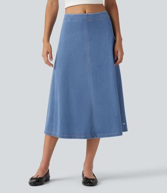 Halara Flex™ Mid Rise Denim Midi Casual Skirt