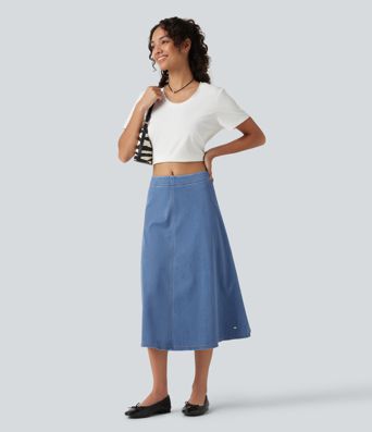 Halara Flex™ Mid Rise Denim Midi Casual Skirt