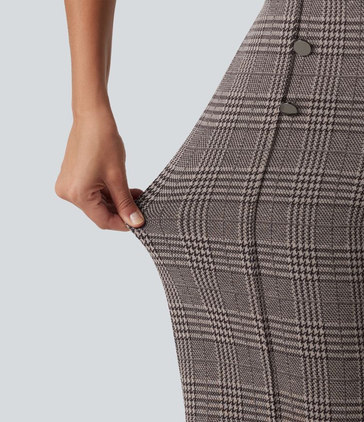 High Waisted Wide Leg Plaid Casual Pants with Pockets High Waisted Wide Leg Plaid Casual Pants with Pockets
