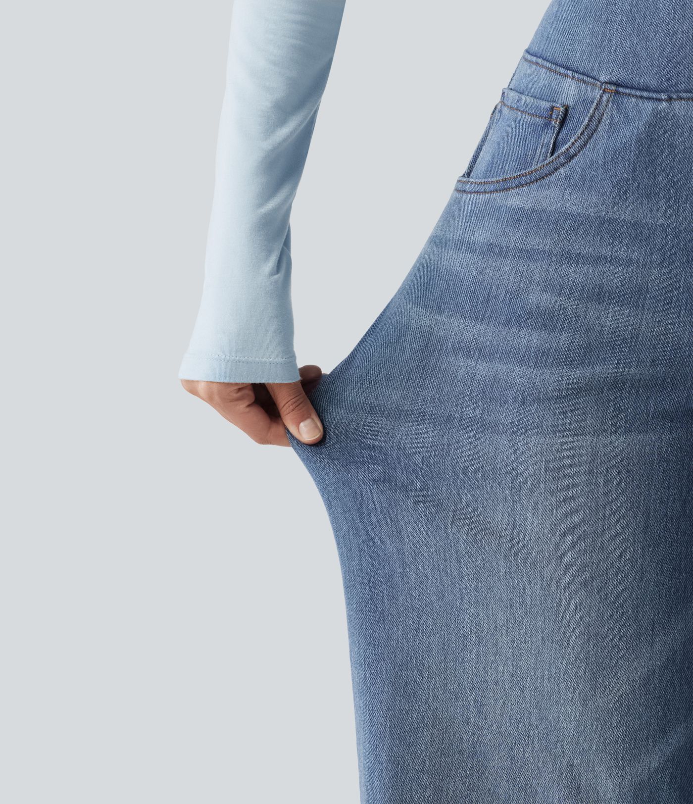 Halara Flex™ Denim Heat hétköznapi, magas derekú, széles szárú, zsebes farmernadrág