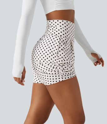 High Waisted Ruched Polka Dot Casual Shorts 3'' with Pockets High Waisted Ruched Polka Dot Casual Shorts 3'' with Pockets