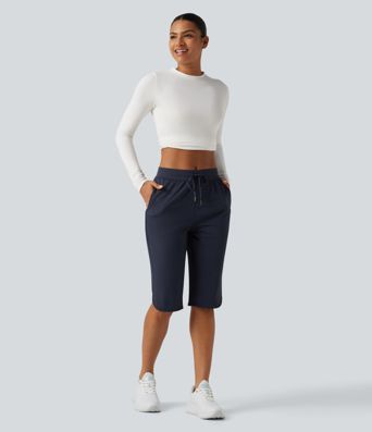 Mid Rise Drawstring Curved Hem Pedal Pusher Quick Dry Golf Pants with Pockets-UPF40+ Mid Rise Drawstring Curved Hem Pedal Pusher Quick Dry Golf Pants with Pockets-UPF40+