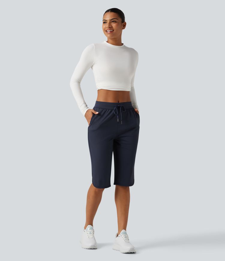 Mid Rise Drawstring Curved Hem Pedal Pusher Quick Dry Golf Pants with Pockets-UPF40+ Mid Rise Drawstring Curved Hem Pedal Pusher Quick Dry Golf Pants with Pockets-UPF40+