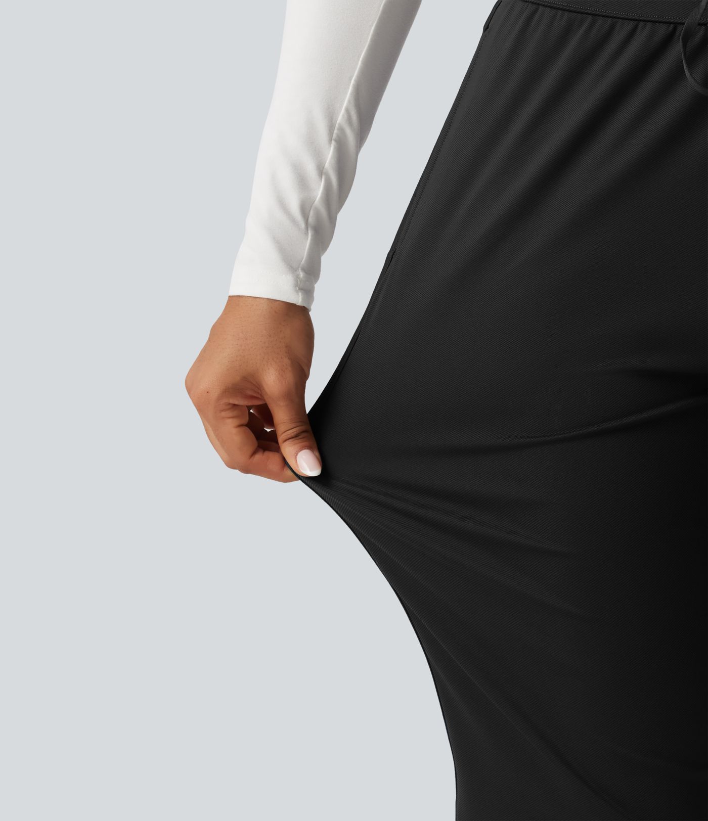 Mid Rise Drawstring Curved Hem Pedal Pusher Quick Dry Golf Trousers with Pockets-UPF40+