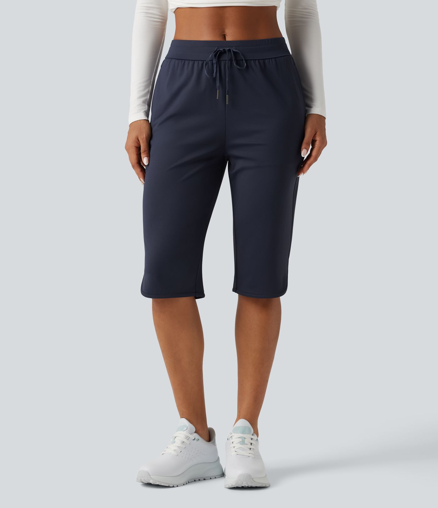 Mid Rise Drawstring Curved Hem Pedal Pusher Quick Dry Golf Pants with Pockets-UPF40+ Mid Rise Drawstring Curved Hem Pedal Pusher Quick Dry Golf Pants with Pockets-UPF40+