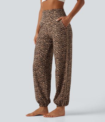 Jogging de yoga Halara UltraSculpt™ taille haute gainant imprimé léopard avec poches