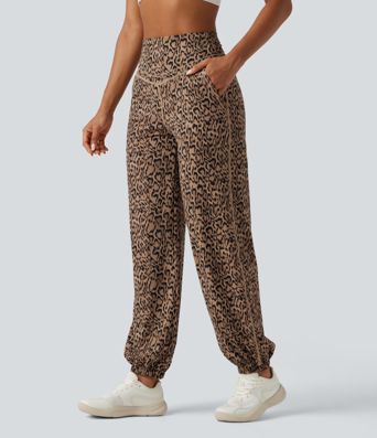Jogging de yoga Halara UltraSculpt™ taille haute gainant imprimé léopard avec poches