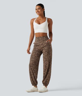 Jogging de yoga Halara UltraSculpt™ taille haute gainant imprimé léopard avec poches