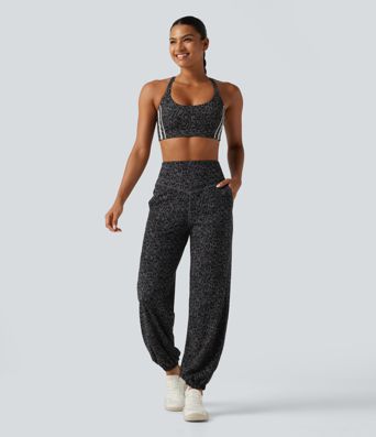 Halara UltraSculpt™ - Yoga-Jogginghose mit hohem Bund, Seitentaschen, Bauchkontrolle und Leopardenmuster
