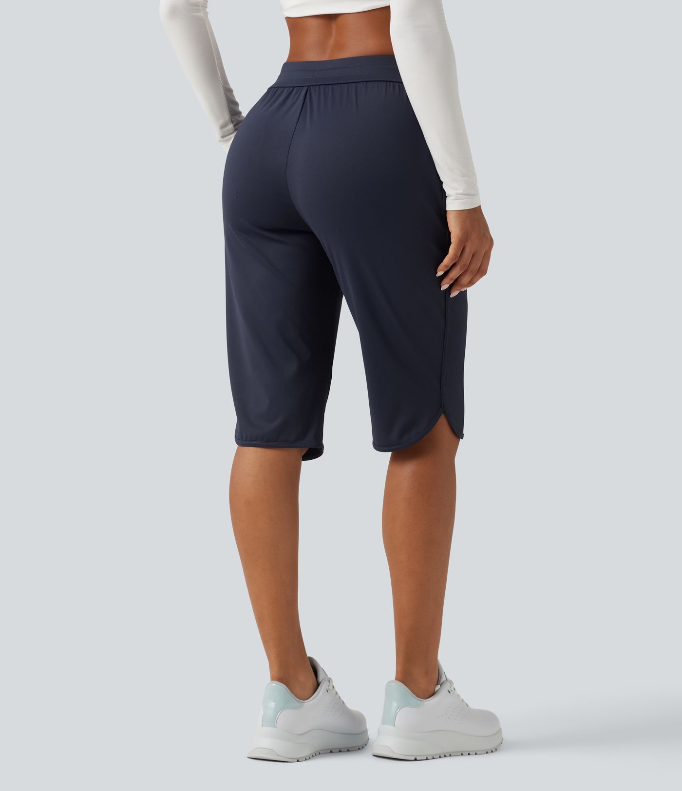 Mid Rise Drawstring Curved Hem Pedal Pusher Quick Dry Golf Pants with Pockets-UPF40+ Mid Rise Drawstring Curved Hem Pedal Pusher Quick Dry Golf Pants with Pockets-UPF40+