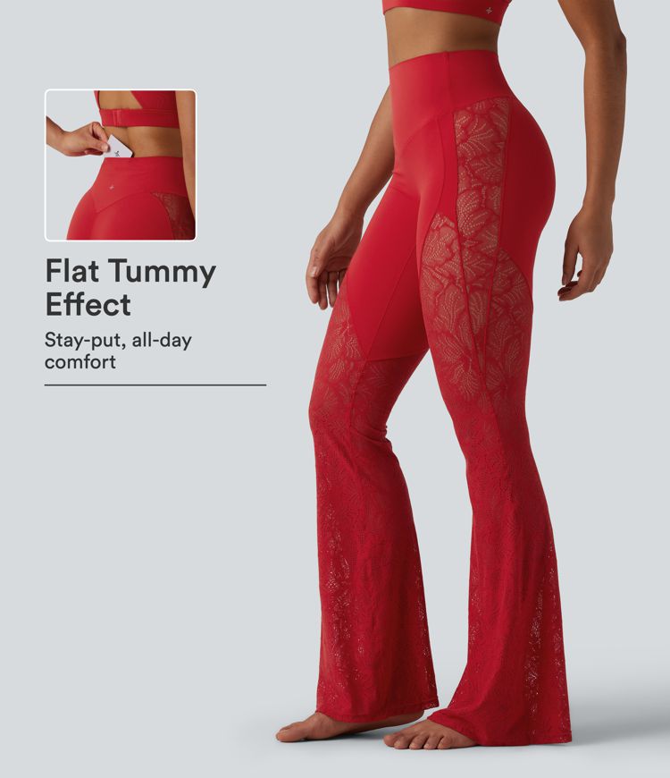 Halara UltraSculpt™ High Waisted Tummy Control Contrast Lace Yoga Flare Leggings with Pocket Halara UltraSculpt™ High Waisted Tummy Control Contrast Lace Yoga Flare Leggings with Pocket