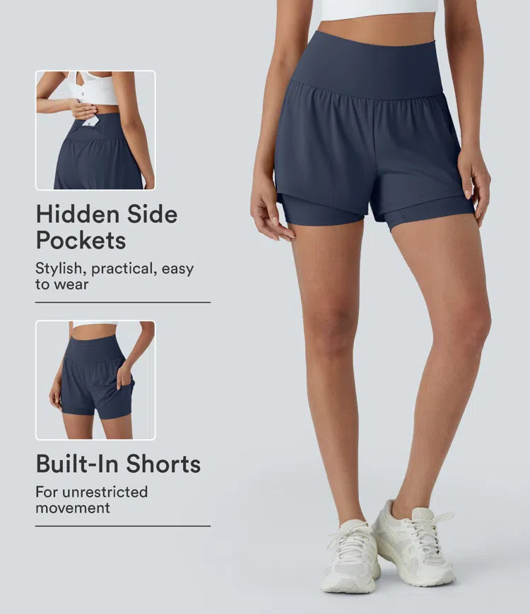 SoftlyZero™ Airy Super High Waisted 2-in-1 InstantCool Yoga Shorts 5'' with Pockets