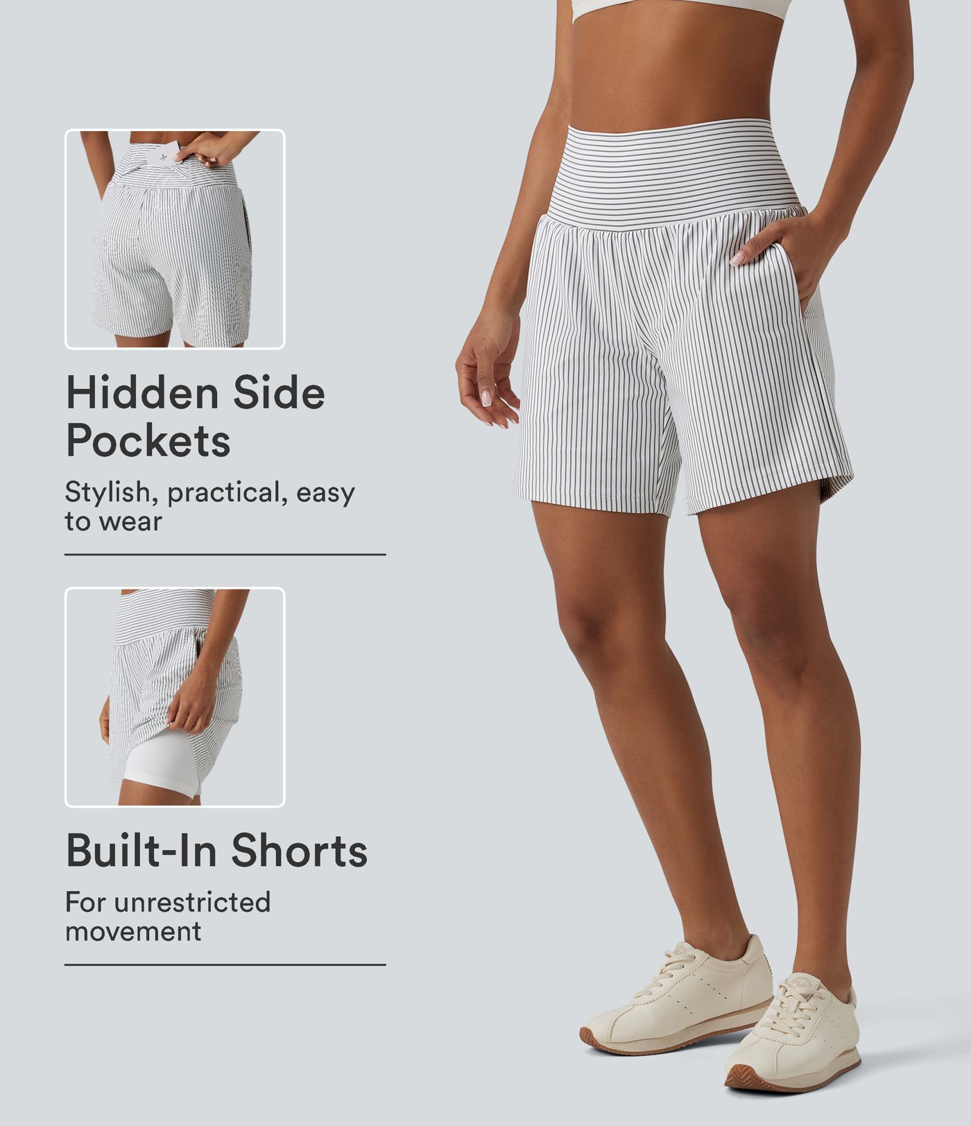 Super High Waisted 2-in-1 Stripe Yoga Shorts 7'' with Pockets Super High Waisted 2-in-1 Stripe Yoga Shorts 7'' with Pockets