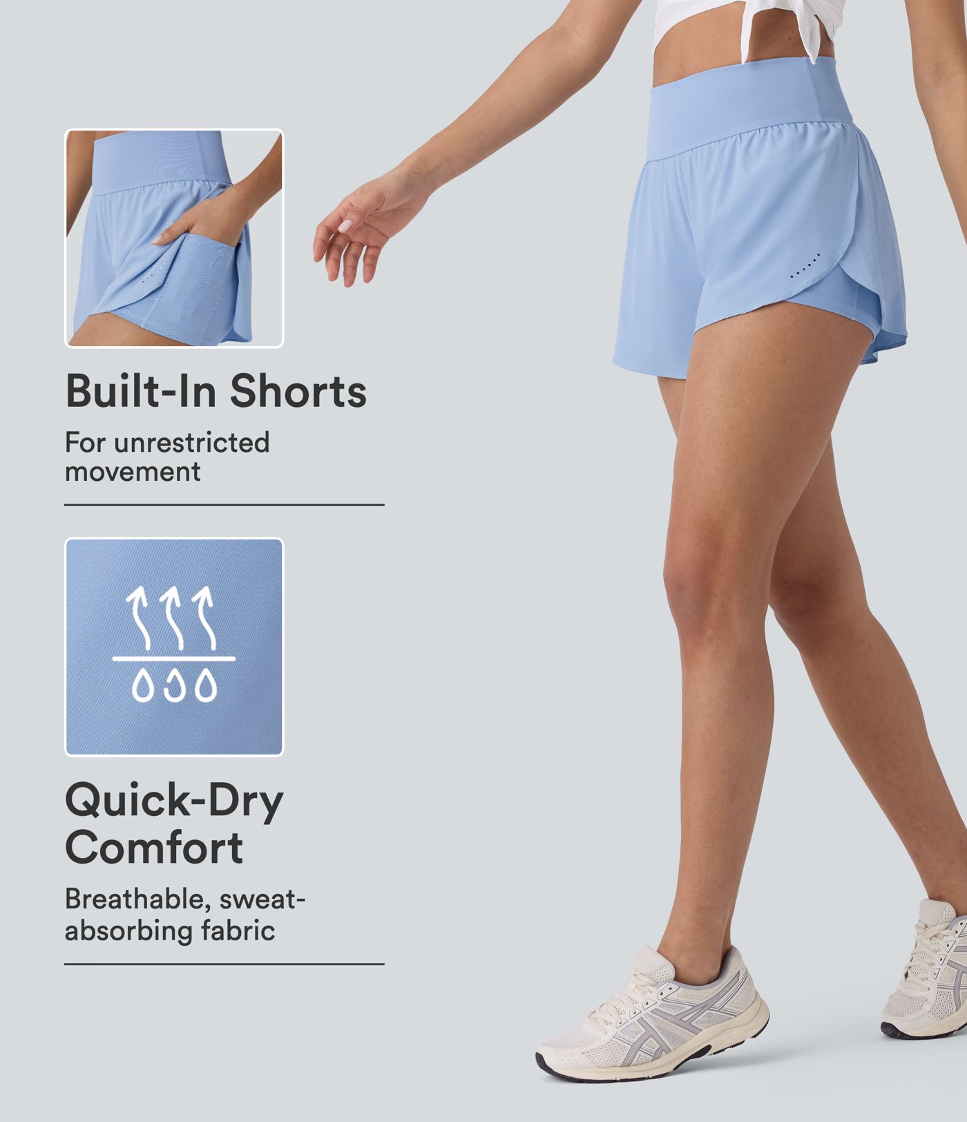 SoftlyZero™ QuickDry Pantalones cortos para correr 2 en 1 3'' con bolsillos — cintura alta, control de abdomen, puntos reflectantes y dobladillo cruzado. SoftlyZero™ QuickDry Pantalones cortos para correr 2 en 1 3'' con bolsillos — cintura alta, control de abdomen, puntos reflectantes y dobladillo cruzado.