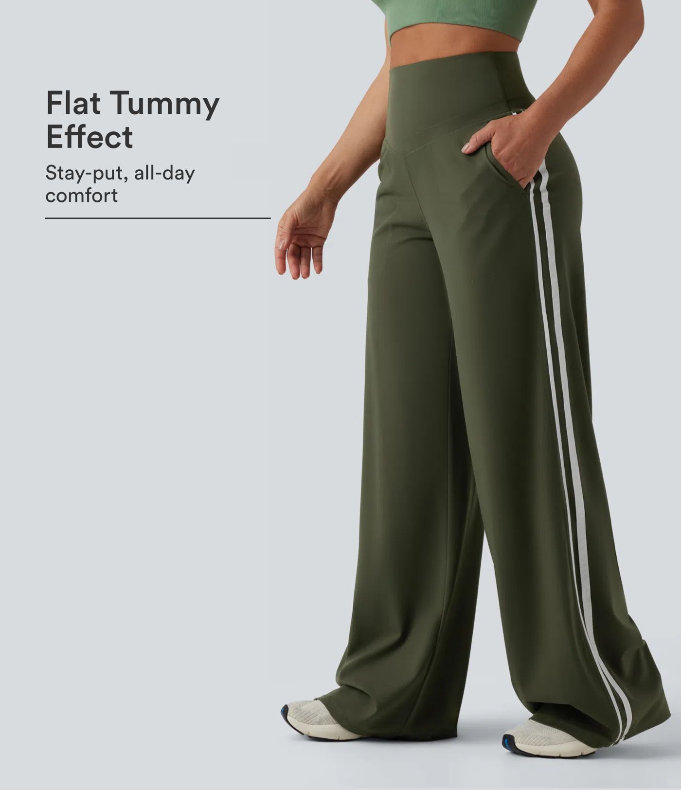 Halara UltraSculpt™ pantalones de yoga holgados de talle alto con control abdominal, rayas color block y bolsillos Halara UltraSculpt™ pantalones de yoga holgados de talle alto con control abdominal, rayas color block y bolsillos