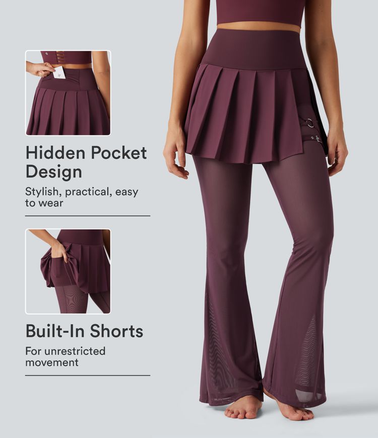 Breezeful™ - Plissierte 2-in-1 Leggings mit Rock mit hohem Bund, mehreren Taschen und Kontrast-Mesh - schnelltrocknend Breezeful™ - Plissierte 2-in-1 Leggings mit Rock mit hohem Bund, mehreren Taschen und Kontrast-Mesh - schnelltrocknend