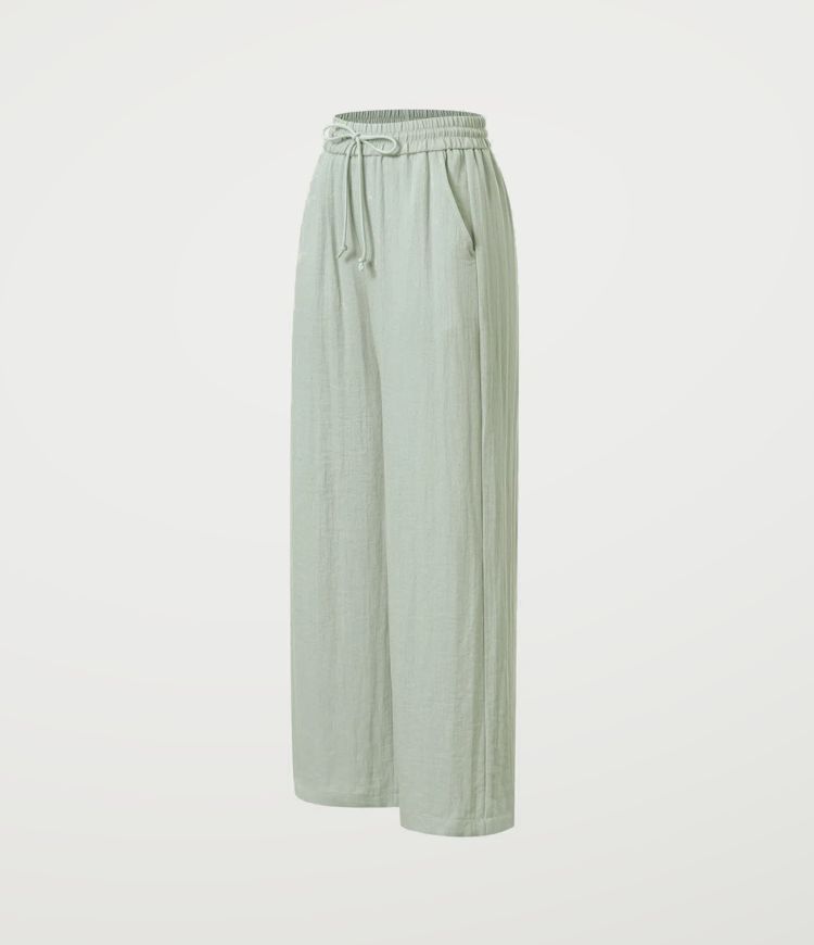 High Waisted Drawstring Pocket Wide Leg Baggy Casual Linen-Feel Pants High Waisted Drawstring Pocket Wide Leg Baggy Casual Linen-Feel Pants