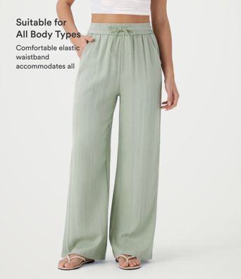 High Waisted Drawstring Pocket Wide Leg Baggy Casual Linen-Feel Pants High Waisted Drawstring Pocket Wide Leg Baggy Casual Linen-Feel Pants