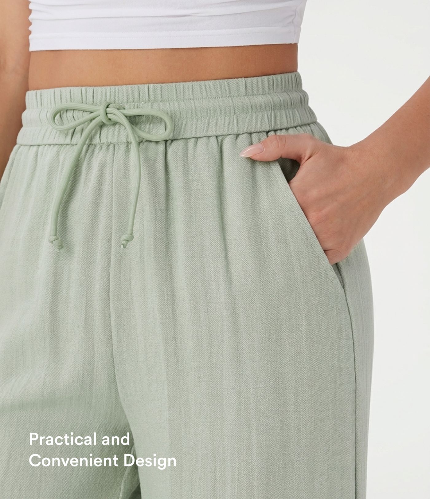 High Waisted Drawstring Pocket Wide Leg Baggy Casual Linen-Feel Pants High Waisted Drawstring Pocket Wide Leg Baggy Casual Linen-Feel Pants