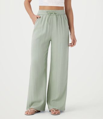 High Waisted Drawstring Pocket Wide Leg Baggy Casual Linen-Feel Pants High Waisted Drawstring Pocket Wide Leg Baggy Casual Linen-Feel Pants
