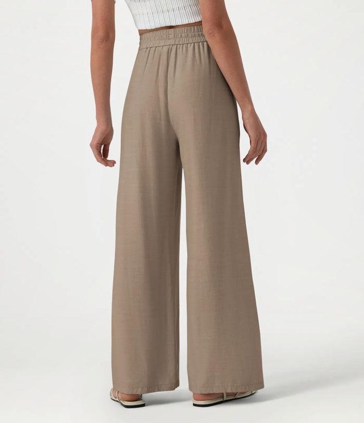 High Waisted Drawstring Wide Leg Casual Linen-Blend Pants with Pockets High Waisted Drawstring Wide Leg Casual Linen-Blend Pants with Pockets