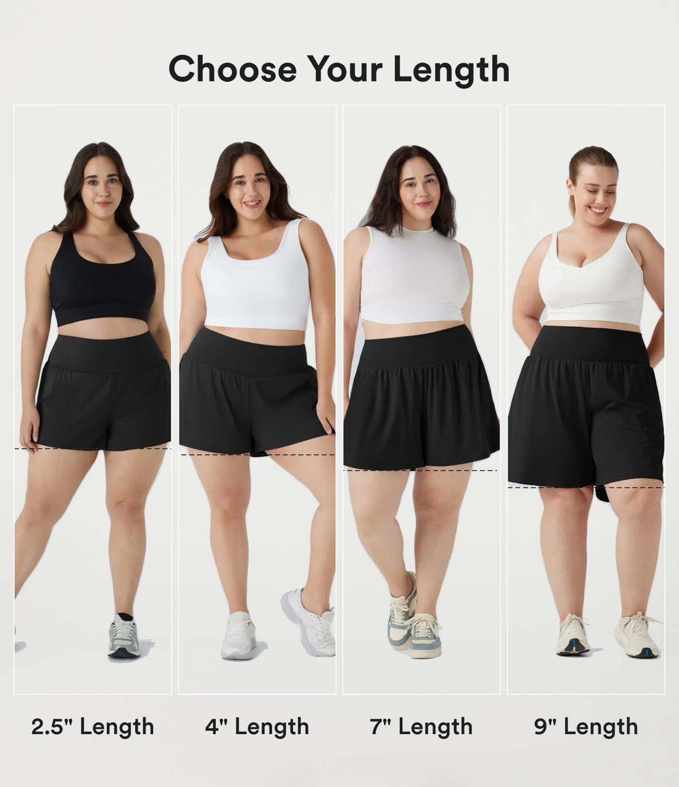 Shorts de yoga grande taille à taille extra-haute avec poche 2 en 1 — longueur plus longue de 4'' Shorts de yoga grande taille à taille extra-haute avec poche 2 en 1 — longueur plus longue de 4''