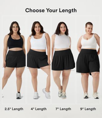 Shorts de yoga grande taille à taille extra-haute avec poche 2 en 1 — longueur plus longue de 4'' Shorts de yoga grande taille à taille extra-haute avec poche 2 en 1 — longueur plus longue de 4''