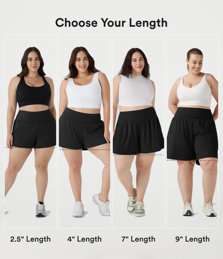Shorts de yoga grande taille à taille extra-haute avec poche 2 en 1 — longueur plus longue de 4'' Shorts de yoga grande taille à taille extra-haute avec poche 2 en 1 — longueur plus longue de 4''