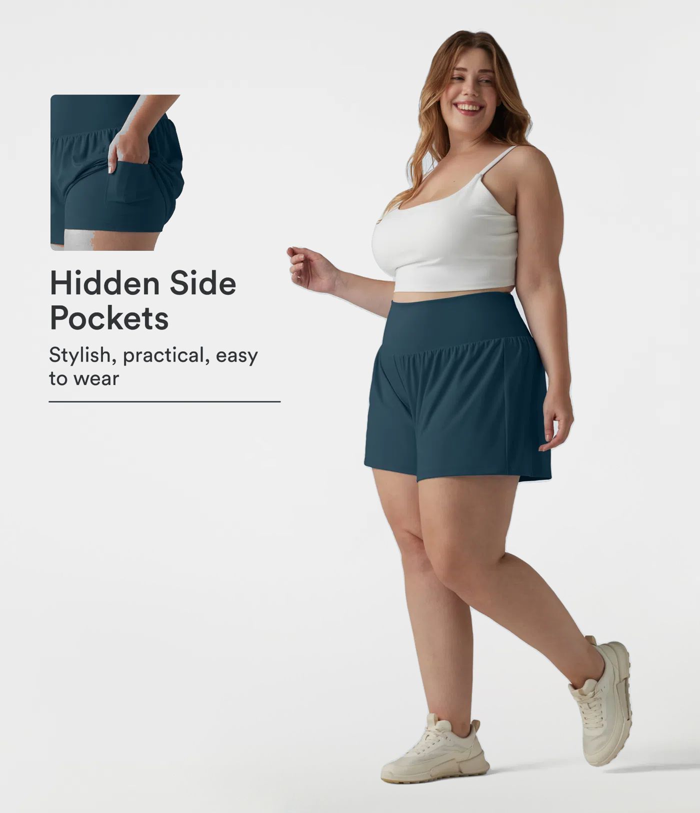 Shorts de yoga grande taille à taille extra-haute avec poche 2 en 1 — longueur plus longue de 4'' Shorts de yoga grande taille à taille extra-haute avec poche 2 en 1 — longueur plus longue de 4''
