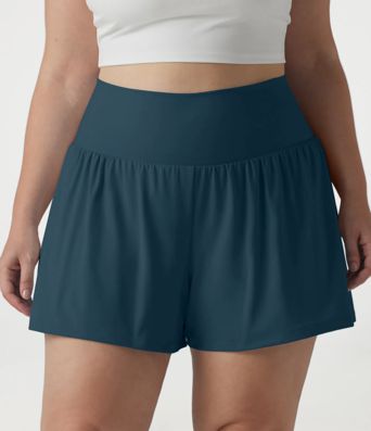 Shorts de yoga grande taille à taille extra-haute avec poche 2 en 1 — longueur plus longue de 4'' Shorts de yoga grande taille à taille extra-haute avec poche 2 en 1 — longueur plus longue de 4''
