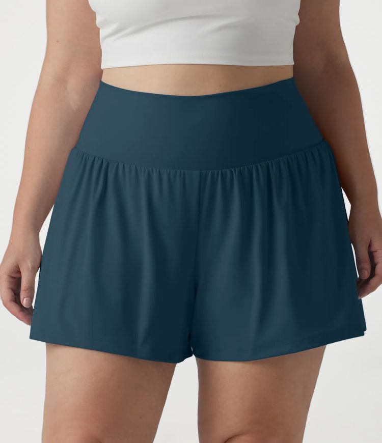 Shorts de yoga grande taille à taille extra-haute avec poche 2 en 1 — longueur plus longue de 4'' Shorts de yoga grande taille à taille extra-haute avec poche 2 en 1 — longueur plus longue de 4''