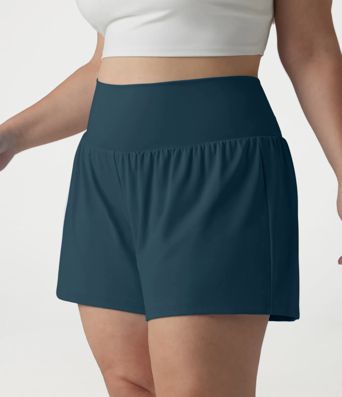 Shorts de yoga grande taille à taille extra-haute avec poche 2 en 1 — longueur plus longue de 4'' Shorts de yoga grande taille à taille extra-haute avec poche 2 en 1 — longueur plus longue de 4''