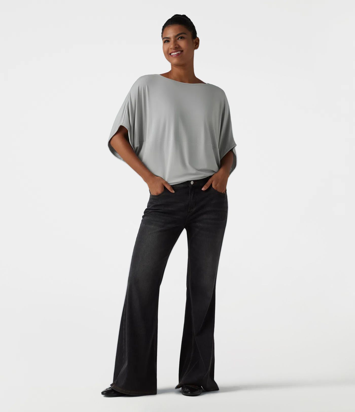 Round Neck Batwing Sleeve Relaxed Casual Top