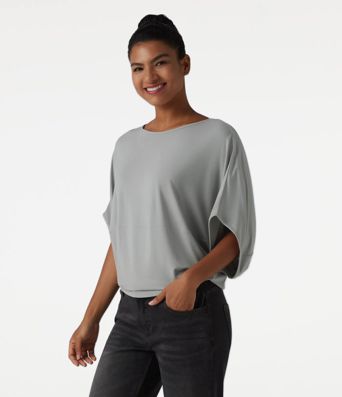 Round Neck Batwing Sleeve Relaxed Casual Top