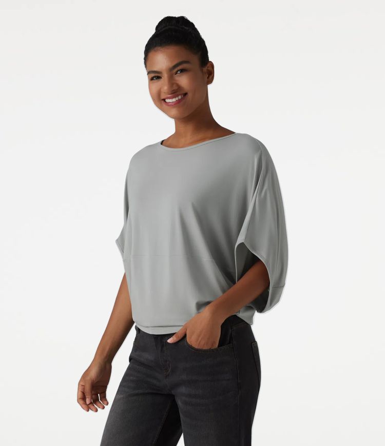 Round Neck Batwing Sleeve Relaxed Casual Top
