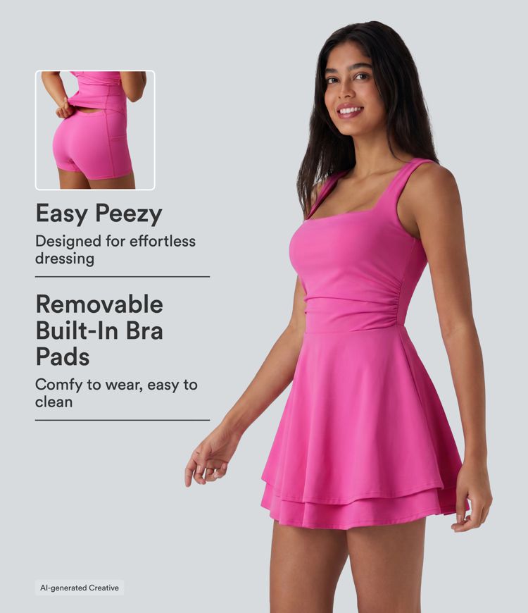 SoftlyZero™ Airy Square Neck Built-in Bra Sleeveless 2-in-1 Layered InstantCool Mini Yoga Active Dress with Pockets-Easy Peezy Edition SoftlyZero™ Airy Square Neck Built-in Bra Sleeveless 2-in-1 Layered InstantCool Mini Yoga Active Dress with Pockets-Easy Peezy Edition