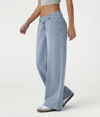 Halara Flex™ Asymmetric Low Rise Zipper Pockets Baggy Wide Leg Washed Casual Jeans Halara Flex™ Asymmetric Low Rise Zipper Pockets Baggy Wide Leg Washed Casual Jeans
