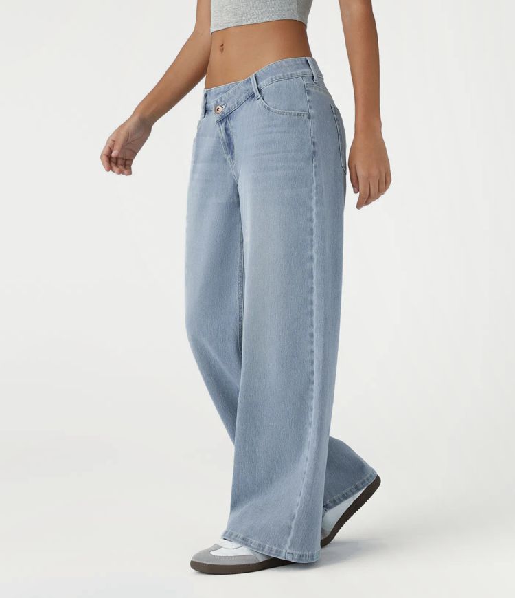 Halara Flex™ Asymmetric Low Rise Zipper Pockets Baggy Wide Leg Washed Casual Jeans Halara Flex™ Asymmetric Low Rise Zipper Pockets Baggy Wide Leg Washed Casual Jeans