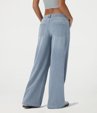 Halara Flex™ Asymmetric Low Rise Zipper Pockets Baggy Wide Leg Washed Casual Jeans Halara Flex™ Asymmetric Low Rise Zipper Pockets Baggy Wide Leg Washed Casual Jeans