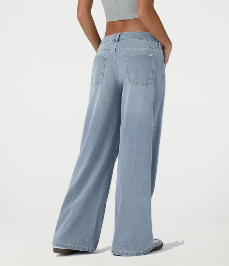 Halara Flex™ Asymmetric Low Rise Zipper Pockets Baggy Wide Leg Washed Casual Jeans Halara Flex™ Asymmetric Low Rise Zipper Pockets Baggy Wide Leg Washed Casual Jeans